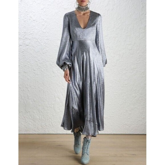RUNWAY! $1600 Zimmermann Silk Long Dress Sz: ZIM 0 / US 4 grey - Picture 4 of 13